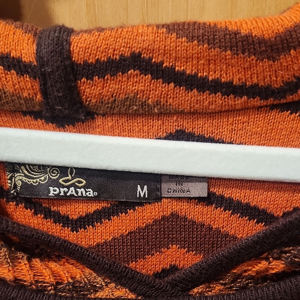 Prana Orange and Brown V-Neck Knit Dress.